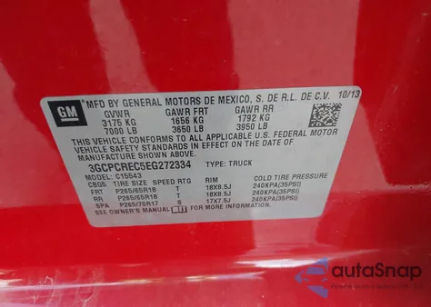 2014 Chevrolet Silverado 1500 1Lt from USA, damaged, VIN 3GCPCREC5EG272334